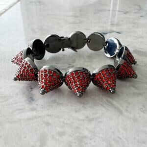 Eddie Borgo Cone Bracelet Sterling Silver Red Crystal Statement Jewelry